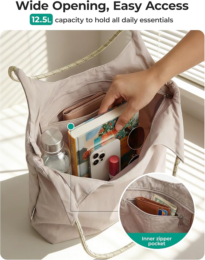 BAGSMART Tote Bag for Women, Travel Tote Beach Bag with Zipper for Gym - Image 5
