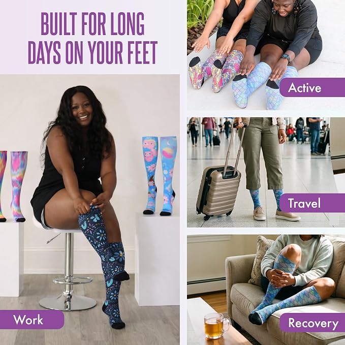 Crazy Compression Socks, Comfortable Support Socks for Recovery, Travel, Hiking, and Long-Hour Comfort w/Fun Designs - Image 4