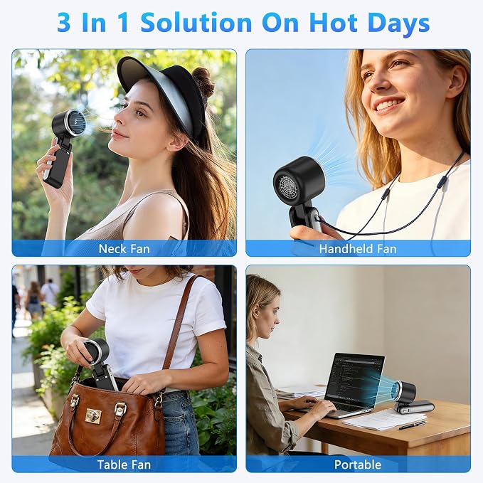 COO Portable Handheld Turbo Fan, 5-Speed Rechargeable Personal Fan | 180° Foldable 3 IN 1 Design with LED Display, Mini Desk Fan for Office, Travel & Outdoor Activities, Black - Image 6