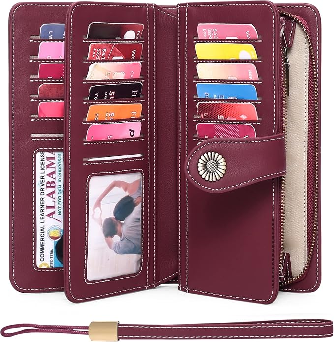 Wallets for Women Trifold Wristlet Wallets Large Capacity RFID Blocking Ladies Purse Credit Card Holder - Image 2