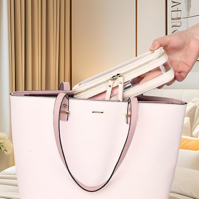 Pinkmik Makeup Brush Case Clear Travel Cosmetic Bag Beige | Slim Design, Zipper Closure, Small Purse Organizer, For Women - Image 3