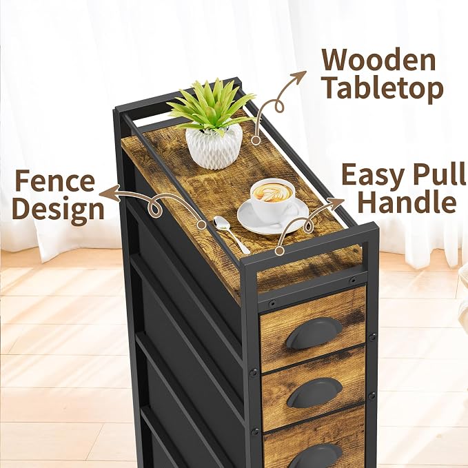 LASZOLA Narrow Cabinet Slim Storage Cart for Bathroom Small Space, 5 Tier | Skinny Rolling Organizer Shelf with Sturdy Fabric Drawers, Lightweight Mobile on Wheels, Between Washer and Dryer - Image 6