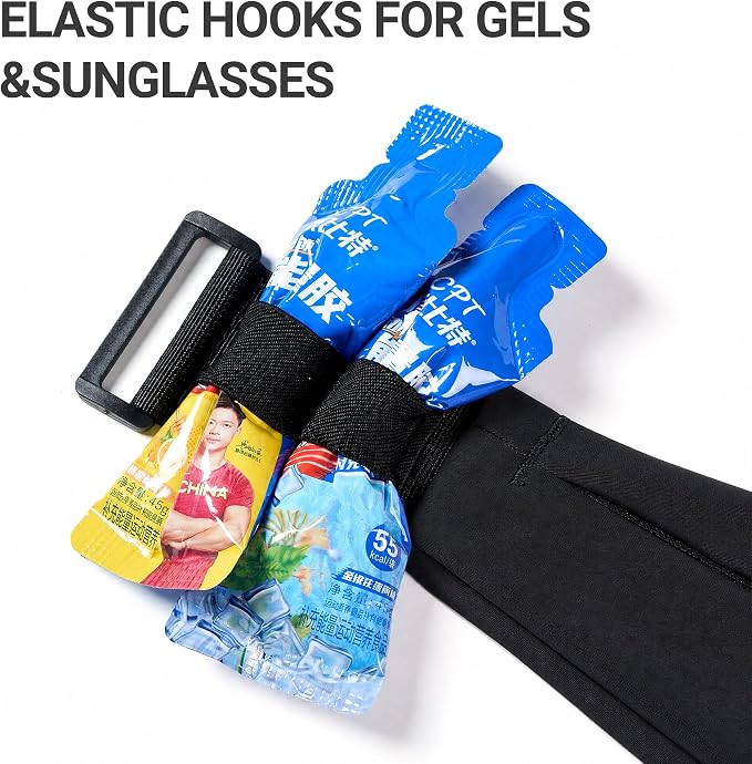 Running Belt Fanny Pack Men Women, Slim No-Bounce Waterproof Phone Holder | Adjustable Elastic Strap Fits 27-43" Hips, Detachable Race Bib Clips, Energy Gel & Sunglasses Loops, 3 IPX4 Pockets - Image 6
