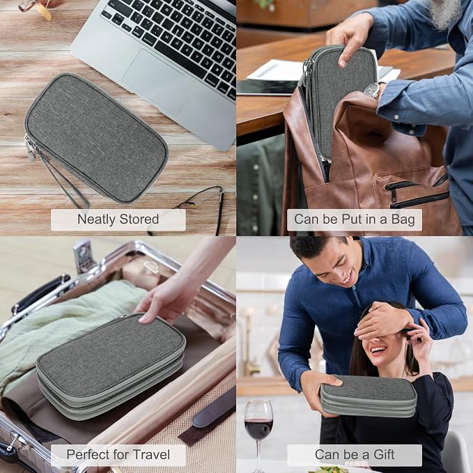 FYY Electronic Organizer, Travel Tech Pouch Bag, Medium, Dark Grey | Wrist Strap, Waterproof, Double Layers Portable Electronics Travel Carrying Case for Cord, Charger, Daily Business Trips Use - Image 7