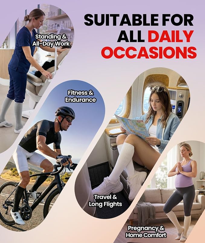PULIOU Cooling Compression Socks for Women Men, 20-30 mmHg Circulation Knee High for Travel, Flying, Running, 2 Pairs - Image 6