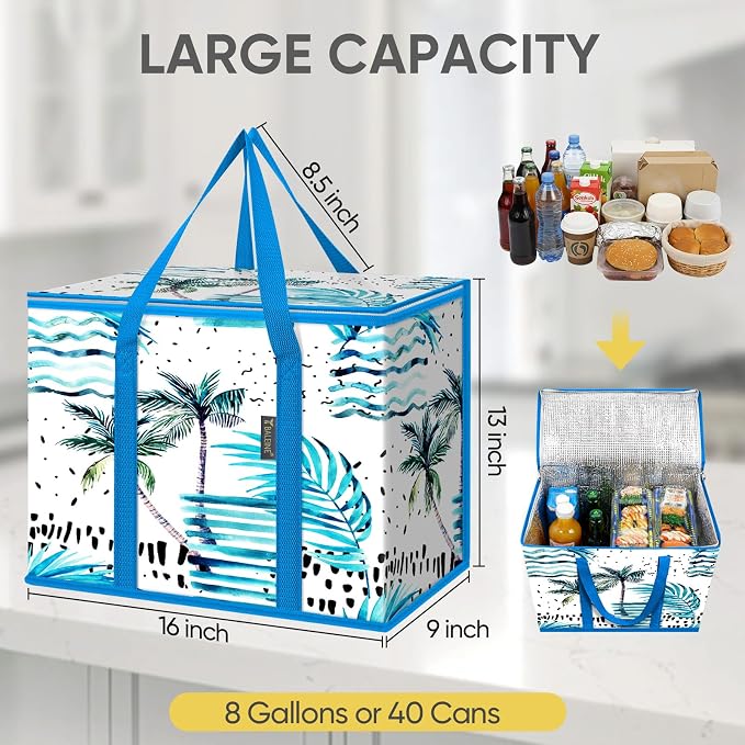 BALEINE 1Pk Insulated Reusable Grocery Bags, Collapsible Cooler Bag for Groceries, Heavy Duty Large Insulated Bag (16''x9''x13'', Island Breeze) - Image 4