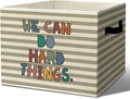 Rustic Boho Classroom Storage Bins Boxes with Handles | toys books clothes, we can do hard things grey striped nursery foldable basket for organizing bedroom toddler room playroom by Unknown
