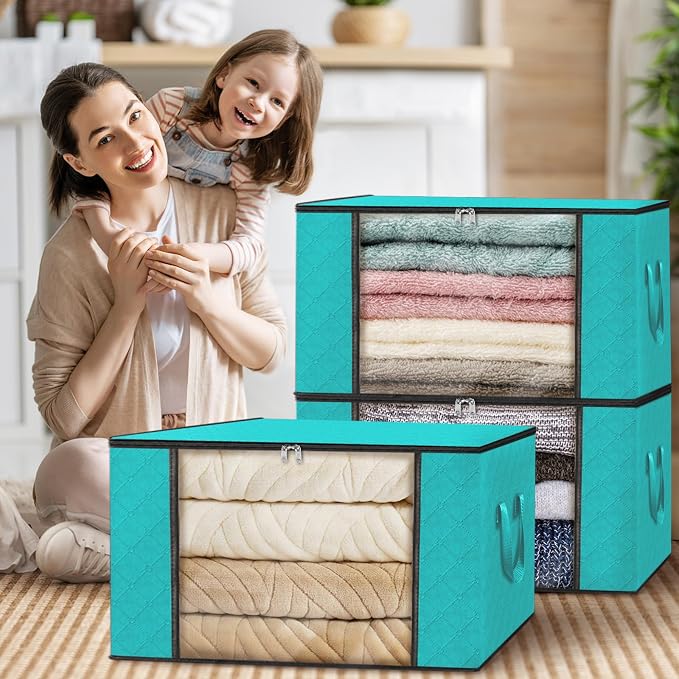 6 Pack Storage Bags for Clothes Blanket Storage Bins with Lids | Foldable Closet Organizers with Zippers,Window and Handles,Fabric Storage Bins for Sweater,Comforter,Bedding,Dorm essentials - Image 7