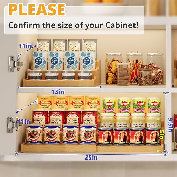 Expandable Bamboo Can Display Organizer for Pantry, 3-Tier Can Storage | Easy-Access Adjustable Can Shelf for Cabinets, Storage for Canned Goods & Soda Cans, Holds Up to 24 Cans (Patent Pending) - Image 3