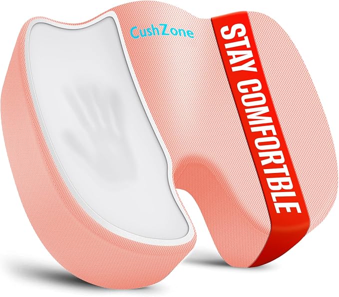 CushZone XXL Memory Foam Seat Cushion for Office & Car, Pink | U-shaped Coccyx Cutout, Contoured Design, Breathable Removable Mesh Cover, Non-Slip Base, Carry Handle by CushZone