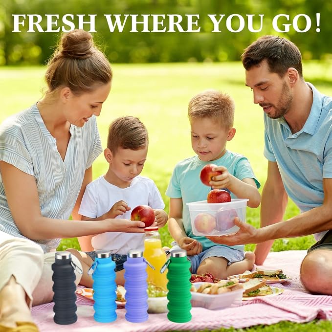 Lallisa 4 Pcs Collapsible Water Bottles 17 oz Reusable Silicone Foldable Travel Water Bottle Portable Leak Proof Sports Water Bottles for Gym Camping Hiking (Blue, Purple, Gray, Green) - Image 6