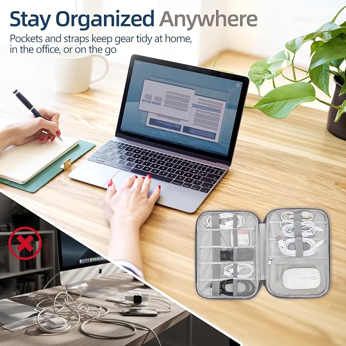 Cable Organizer Bag, Electronics Case for Cords, Chargers & Tech | Organize cables, chargers and power banks with elastic loops, mesh pockets and a slim design for travel. - Image 6