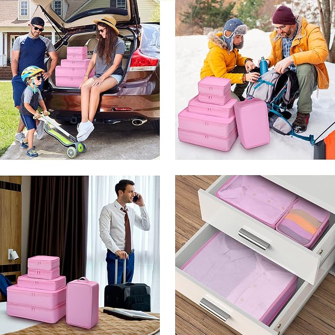 Mossio 6 Set Packing Cubes with Shoe Bag - Lightweight Travel Luggage Suitcase Organizers - Image 7