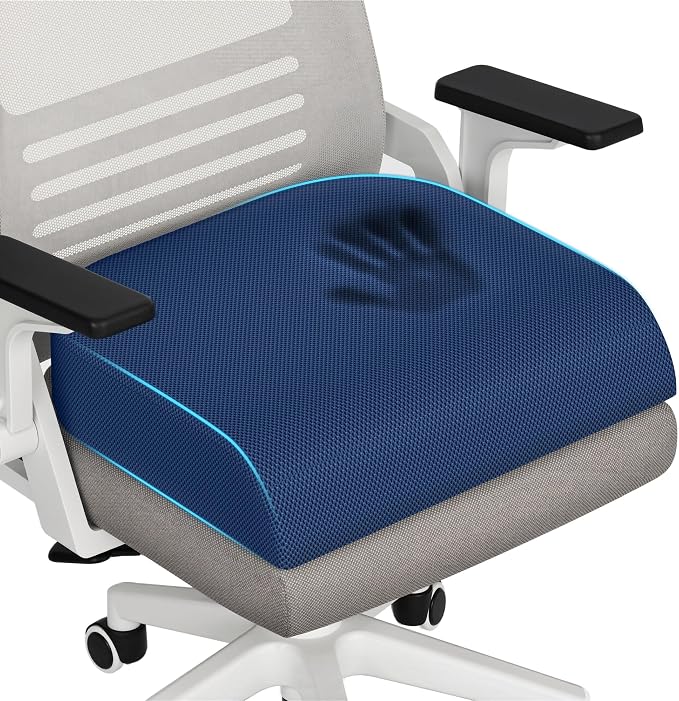 TranquilRelax XL Memory Foam Seat Cushion for Office Chair, 3.35-Inch, Blue | Medium-firm Support for Long Sitting, Washable Mesh Cover, Non-slip Base, Perfect for Car Seats & Short Drivers by Unknown