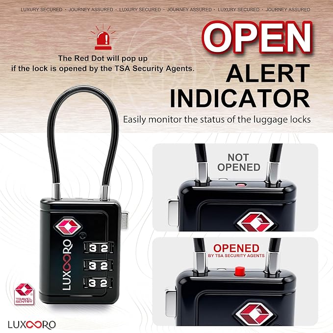 TSA Approved Luggage Lock with Alert Indicator, 3-Digit Resettable Combination, Durable Zinc Alloy Travel Lock for Suitcase, Backpack, Toolbox, Locker, All-Propose, keyless – Black (2 Pack) - Image 4