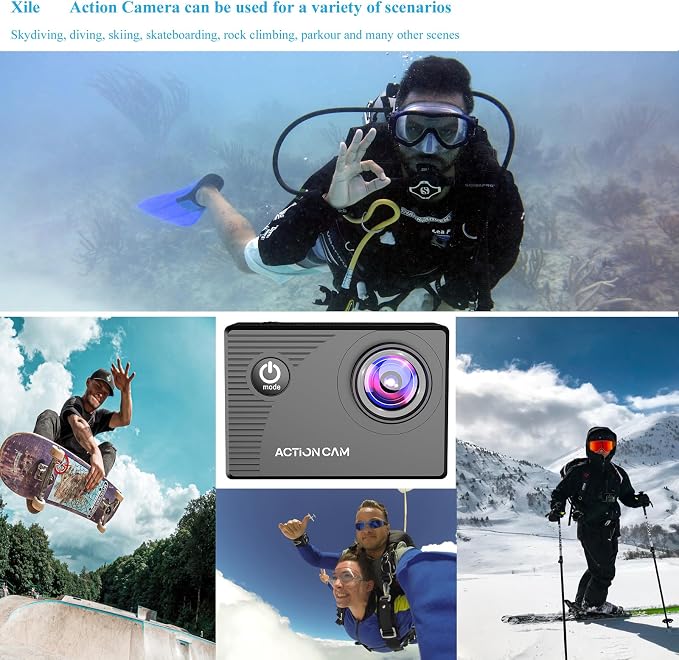 Xilecam Action Camera 1080P 30fps Sports Camera 40m/131ft Underwater Waterproof with 2 Batteries and Multi-Function Accessory - Image 5