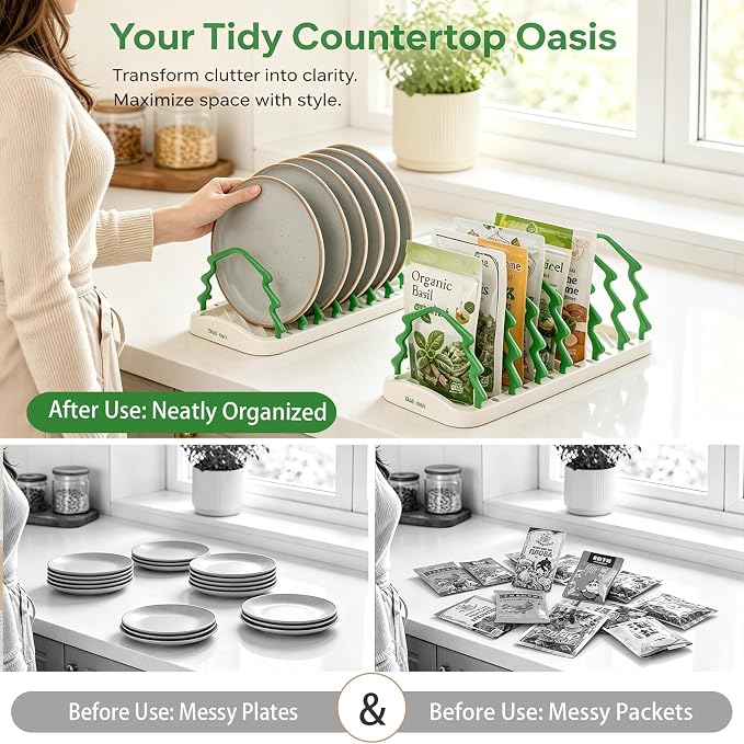 2 Pack Adjustable Plate Organizer for Cabinet, Vertical Dish Organizer | Space-Saving Kitchen Cabinet Storage for Plates, Bowls & Seasoning Packets, Adjustable Dividers for Small Kitchens & RVs - Image 5