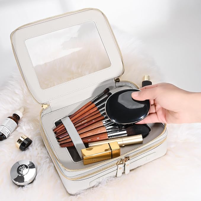 Aveniee Clear Makeup Bags, Double Layer Cosmetic Bags with a Separate Brush Compartment, Large Travel Toiletry Bag Train Case for Women, Travel Accessories Organizer,2 Layers Large, Grey - Image 3