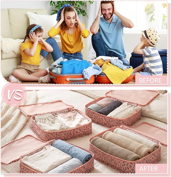 Silkfly 12 Pcs Packing Cubes for Suitcase Travel Luggage Bags Bulk Mesh Organizer Set for Hiking Camping(XL, L, M,Leopard,Pink) - Image 7