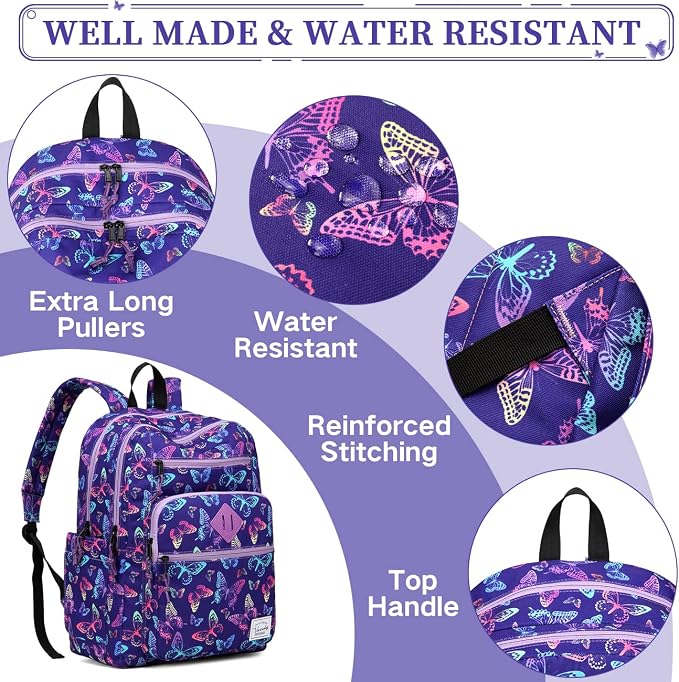 VASCHY School Backpack for Teen Girls, Bookbag Schoolbag Casual Daypack for High School/College/Women/Travel/Work Butterfly - Image 3