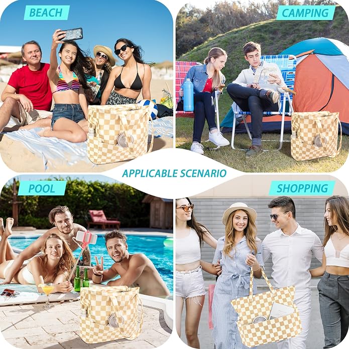 Iioscre Beach Bag for Women, Causal Hobo Handbags with Zipper Inner Pocket | Foldable Swim Tote Bag for Beach Vacation Essentials - Image 9