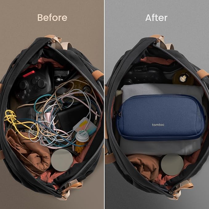 tomtoc Electronic Organizer Travel Case, Water Resistant Dual Compartment Tech Pouch Cable Organization Storage Bag for Charger, Cord, Phone, Hard Drive, Power Bank, Accessories Travel Essentials | Water Resistant Cable Pouch Storage Bag for Charger, C... - Image 4