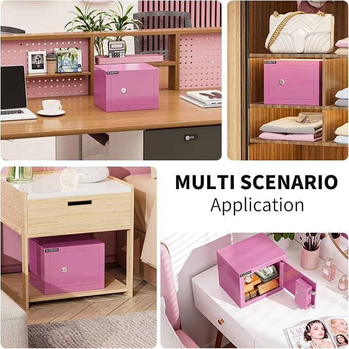 Small Safe with Key for Money, 0.25 Cu Ft Key Lock Box (Pink) | Small Safe Box Coffre Fort for Cash Jewelry Medicine Passport, Steel High Security Safety Box - Image 5