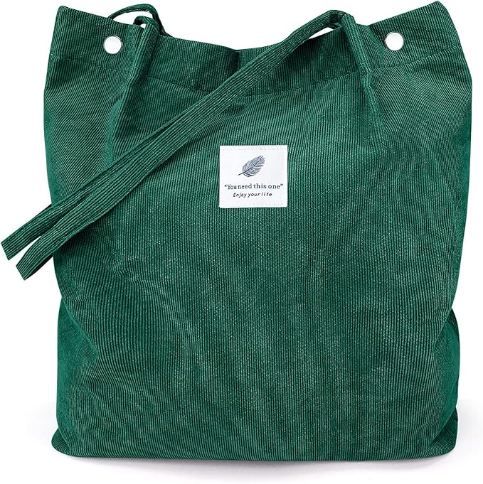 LHMTQVK Corduroy Tote Bags for Women, Large Capacity Tote Purse Reusable Grocery Shoulder Bag with Inner Pockets by LHMTQVK