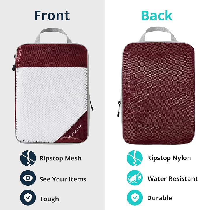 9 Set Compression Packing Cubes for Travel - Compressible, Lightweight, and Space-Saving Packing Cubes, Travel Essentials for Women, Wine - Image 6
