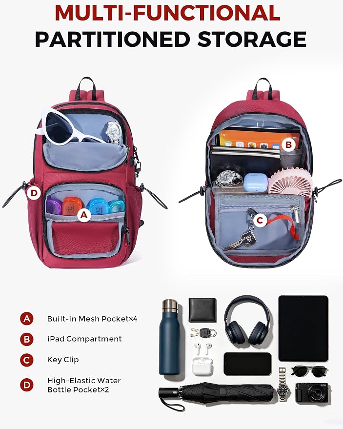 ECOHUB Crossbody Bags for Women Men, Anti-Theft RFID Blocking Sling Backpack Water Resistant Chest Shoulder Daypack, Red - Image 5