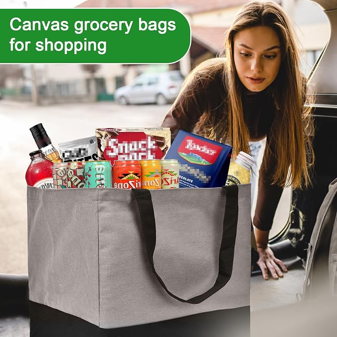 Canvas Reusable Grocery Bags Heavy Duty, 8.3 gal Foldable Large Tote Bag with Handles, Holds 60 lbs Canvas Shopping Bags, 1 Pack - Image 6