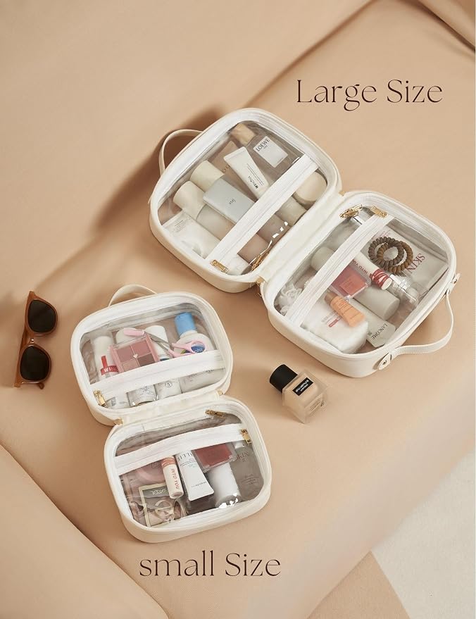 Clear Cosmetic Bag Double Layer Travel Toiletry Bag Clear Makeup Bag Case with 4 Compartments, Transparent Travel Bag for Toiletries, Large Toiletry Bag for Women Cosmetic Case (White, Small) - Image 9