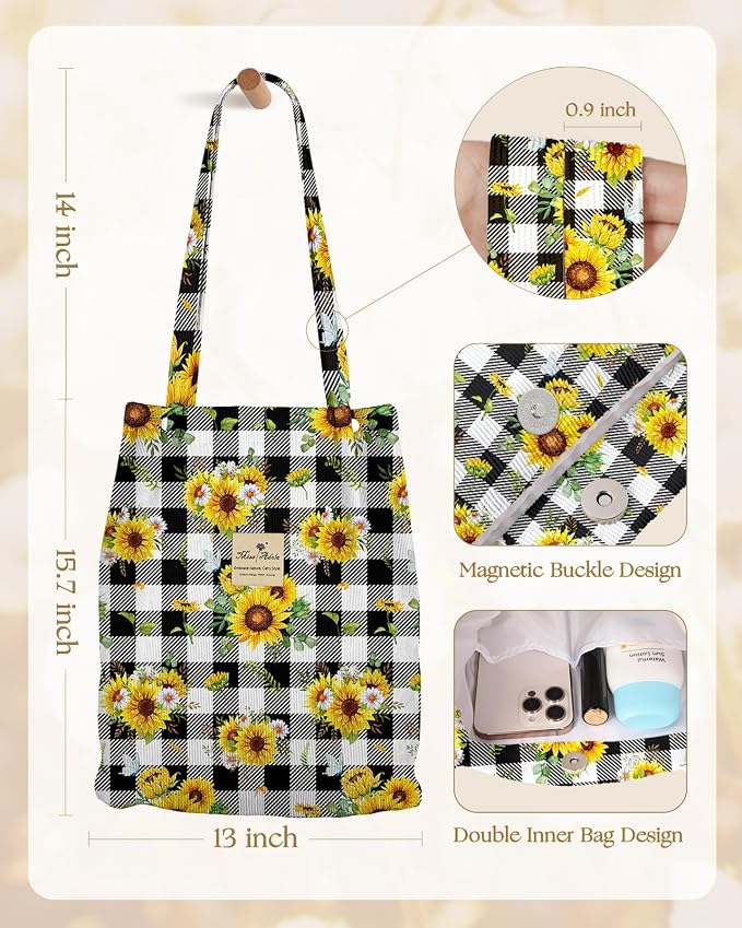 Miss Adola Corduroy Tote Bag for Women with Aesthetic Design | Magnetic Buckle & Pocket, Reusable, Soft, Roomy, Long Shoulder Handles, Double-sided Print, Casual Daily Work, Grocery Bags - Image 5
