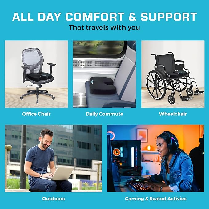 Xtreme Comforts Seat Cushions | Office Chair Cushions for Desk, Car, Wheelchair| Ergonomic Memory Foam Seat Cushion for Support & Comfort | Helps Improve Sitting Posture for Work & Body Relief - Image 5
