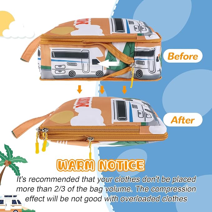 Paterr 7 Pcs Days of Week Packing Cubes for Travel Compression Packing Cubes for Kids Summer Camp Daily Outfit Suitcase Organizers Zippered Storage Bag for Cruise Vacation Essentials(Camping) - Image 3
