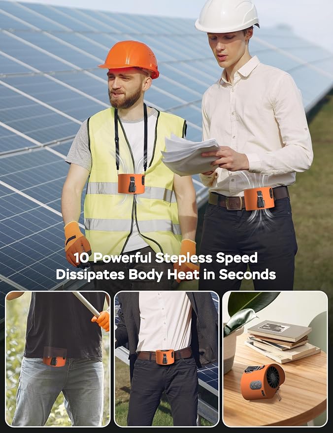 AddAcc Portable Waist Fan, 10000mAh Battery Operated, Rechargeable Clip On Belt, 10 Speed, 12000RPM Strong Airflow, Max 24H Working Time, Personal Shirt fan for Outdoor Work Jobsite Farms - Image 3