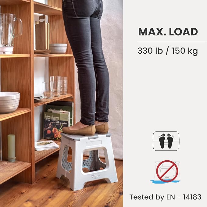 Vigar Compact Foldable Step Stool, 12-1/2-Inch, Gray | For Adults Up to 330 Pound, Lightweight, Non-Slip Folding Design, Compact Step Stool, Space-Saving Household Use - Image 5
