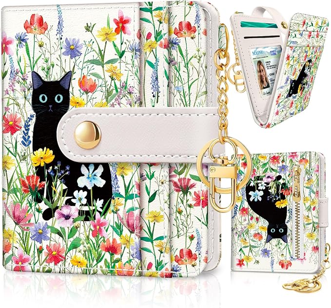 Jogjam Cute Black Cat Rfid Women Wallet, Small Slim Credit Card Holder | PU Leather Bifold Cash Zipper Coin Pocket ID Window, for Female Ladies Teen Girls Girly Gifts by Jogjam