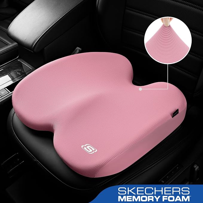 Skechers Seat Cushion, Ergonomic Memory Foam Cushion for Long Sitting Hours on Office & Home Chair, Car Seat Cushion for Sciatica, Coccyx Cushion,Pink - Image 2