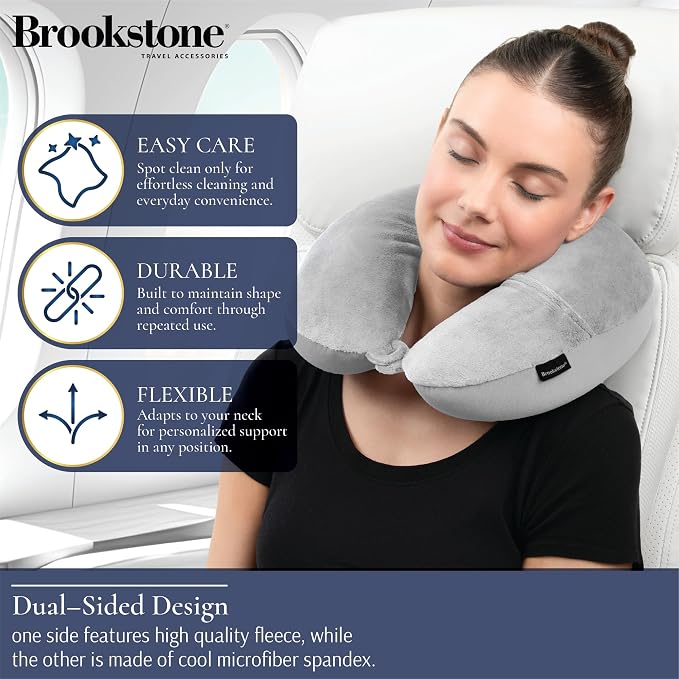 Brookstone Microbead Neck Pillow Soft Travel Pillow with Phone Pocket | Millions of Tiny Beads Flex to Your Shape for Custom Support, Dual-Sided Fleece and Cool Microfiber Sides Suit Any Season - Image 3