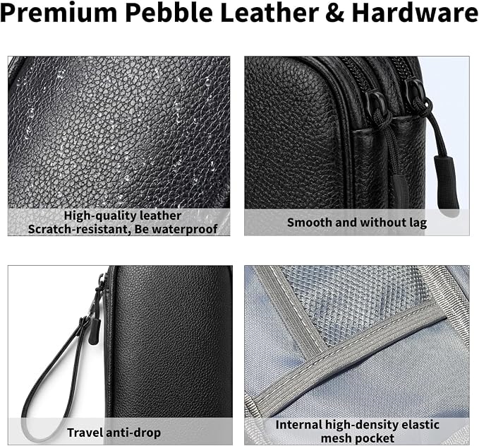 Leather Electronic Organizer Bag, Waterproof Travel Tech Pouch for Cord, Cable, Charger, Phone & Accessories (Black) - Image 6