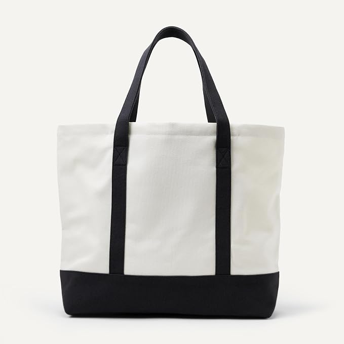 Amazon Essentials Unisex Adults' Large Heavy Duty Canvas Beach Tote Bag, Natural/Black, One Size - Image 4