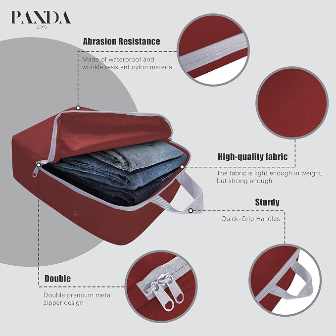 4 Set Compression Packing Cubes Travel - Travel Accessories Expandable Packing Organizers for Carry On - Essentials Luggage Bags - Burgundy - Image 4