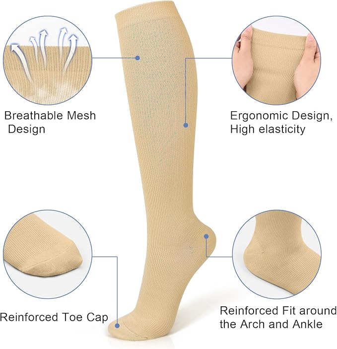 Tobfit Compression Socks for Women Circulation (3 Pairs) 15-20 mmHg Support for Nurses Athletic Running Cycling Hiking Travel - Image 6