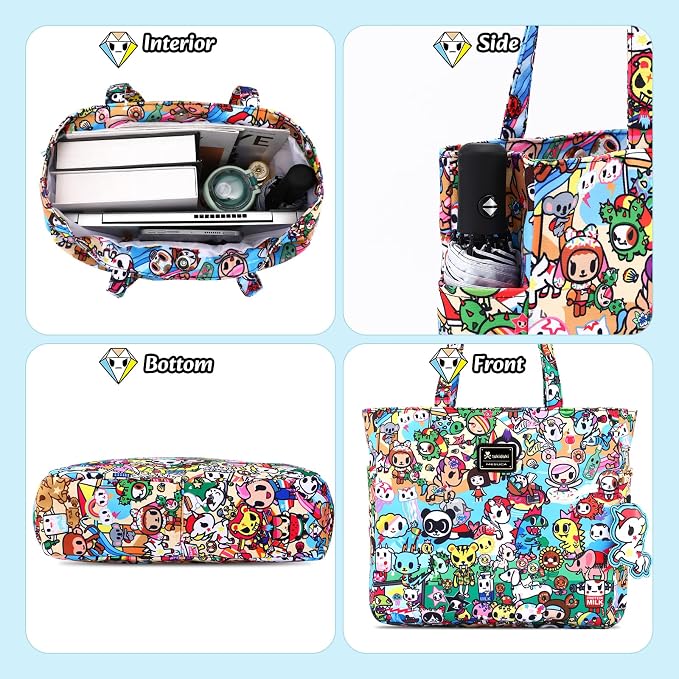 tokidoki Unicorno Foldable Tote Bag for Women, Canvas Tote Bags with Doll Portable Shoulder Handbag for school Work Travel - Image 5