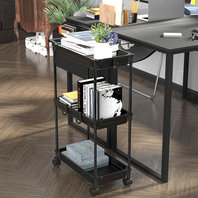 SimpleHouseware Standard 3-Tier Slim Rolling Storage Cart, Black - Image 4
