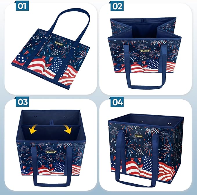 BALEINE 3PK Reusable Grocery Bags, Heavy Duty Shopping Tote Bag | 12'' Long Handles, Reinforced Bottom Keeps Upright, Fold Flat Storage, Water-Resistant Shopping Bag, Multiple Color Options - Image 7