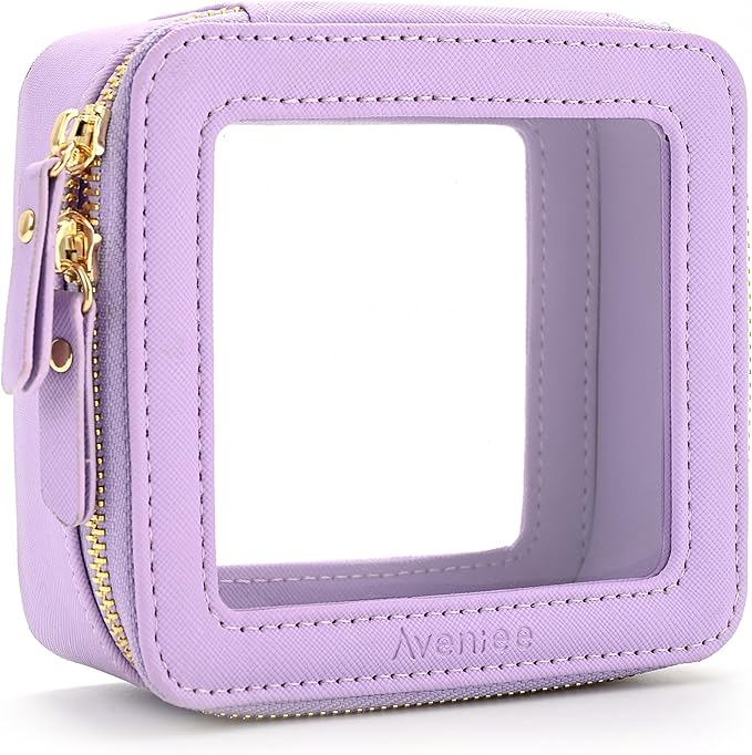 Aveniee Mini Clear Makeup Bag, Small Cosmetic Bags Travel Toiletry Pouch Organizer, TSA Approved Make up Case with Zipper, Car Bag for Essentials,Lilac by Aveniee