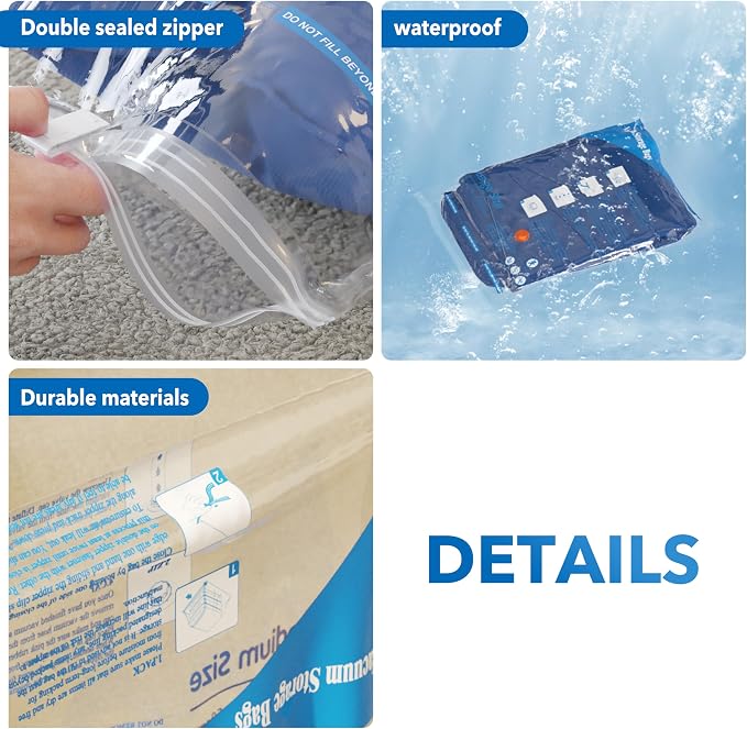 Vacuum Seal Bags for Clothing Travel & Home Storage, travel vacuum bags with pump, Store Blankets, Comforters, Pillows, Seasonal Clothes Compactly,16 Pack With Electric Pump - Image 7