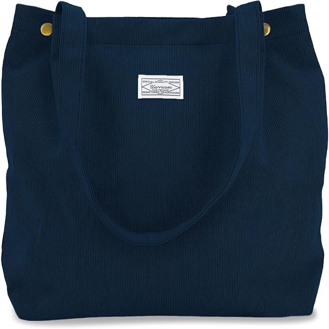 UERRUAM Corduroy Tote Bag for Women with Inner Pockets, Cute Go-to Bag | Slouchy Shoulder Bag for Everyday, Work, Books, Beach & Grocery Shopping, Lightweight Washable Foldable, Cloth Purse by UERRUAM